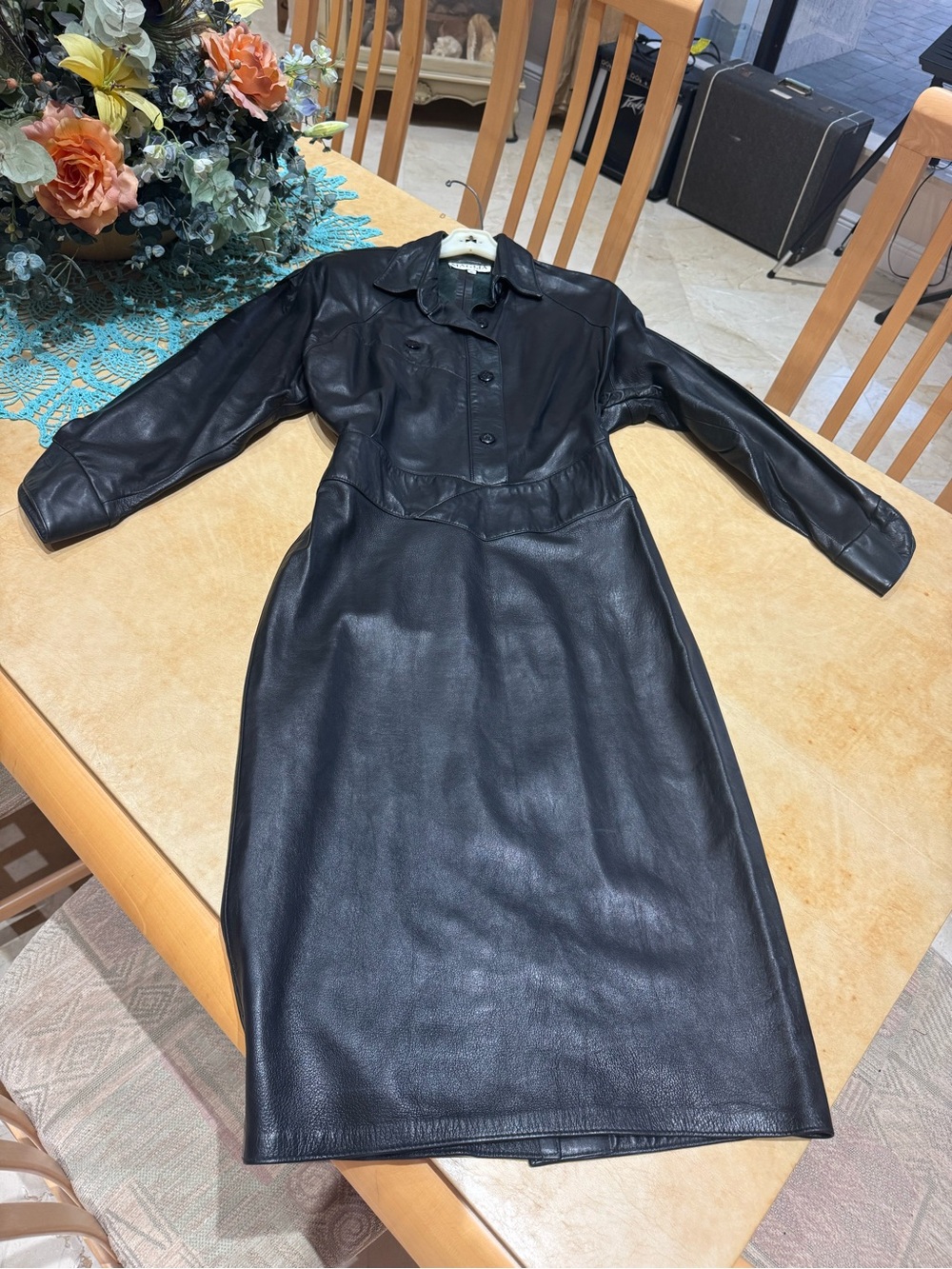 PRICE DROP: NWOT, MAGLIA, MADE in the USA, 6, BLACK LAMBSKIN LEATHER,SHIRT-DRESS